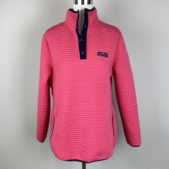 Simply Southern Quilted Pullover Sweatshirt Womens Medium Pink Blue Top Preppy - Picture 1 of 10